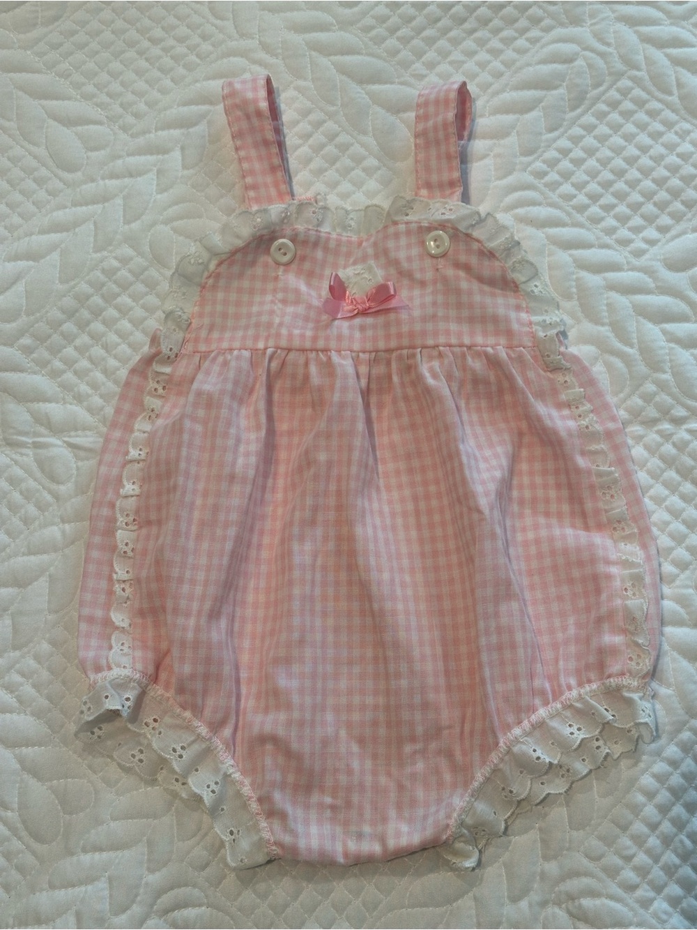 Vintage Carters Pink Gingham Baby Bubble Romper with Lace Trim